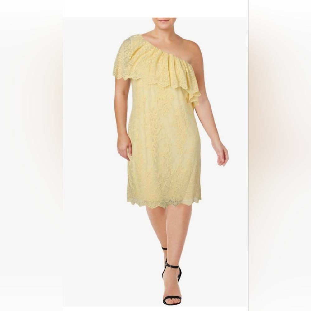 Lauren Ralph Lauren Elegant Yellow Lace One-Shoulder Dress Size 14